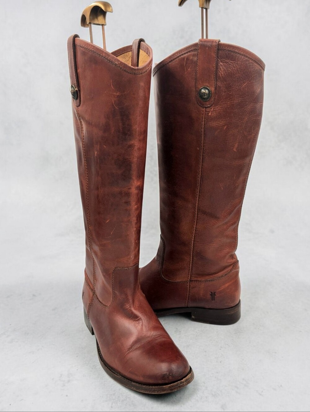 Frye Melissa Button Tall Riding Boots Cognac Leather Womens 7 B Pull On 77167